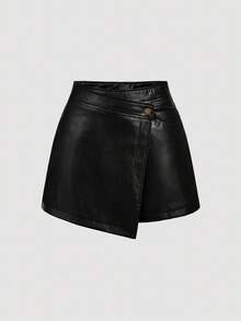 SHEIN MOD Vintage Black Asymmetrical Faux Layered Shorts - Preppy Style, 70s, Casual, Comfortable, Commuting, Old Money Aesthetic, Perfect For School Attire, Teaching Outfits, And Office Wear