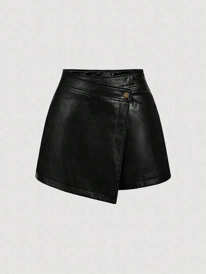 SHEIN MOD Pantalones cortos asimétricos negros vintage con apariencia de capas - Estilo preppy, años 70, casual, cómodo, para ir y venir, estética de dinero antiguo, perfecto para atuendo escolar, enseñanza y uso en la oficina