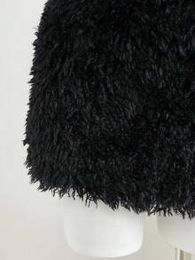 Elamini 女式黑色毛绒露背紧身迷你连衣裙，高端拼接毛茸茸下摆性感派对俱乐部连衣裙 - 黑色 - 查看 6