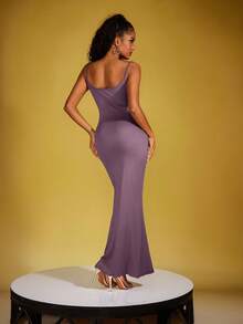 INAWLY 女士優雅的純色修身夏季長款Cami連衣裙