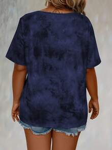 LONESS Plus Size Random Print Criss-Cross Tie Short Sleeve T-Shirt