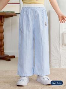 Joliand Joliand 1 件年轻女孩优雅城市学院风格可爱狗狗装饰蓝白条纹宽松裤，适合聚会、旅行、返校、派对、夏季和秋季 - 藍白色 - 查看 9