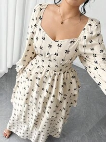 Elenzga Women's Square Neck Long Dress, Elegant Dress For Outings And Parties - Apricot - View 7
