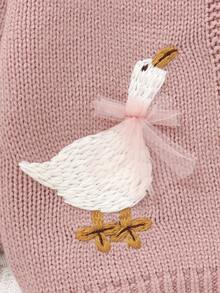 SHEIN Cute Pink Baby/Toddler Girl Cardigan: Round Neck Long Sleeve Duck Embroidery Fashion Jacket Pink Baby Girl Cardigan Baby Girl Sweater With Geese Baby Girl Cardigan Sweater Baby Girl Duck Sweater Baby Girl Goose Sweater Goose Baby Cardigan Fall Winter Baby Girl Cute Sweater Jacket Goose Baby Outfit New Born Cardigans Duck Toddler Clothes Girl