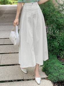 Chân váy ngắn denim trơn màu, kiểu dáng thường ngày, đa năng dành cho nữ, thích hợp cho mùa xuân/hè. - trắng - Xem 7