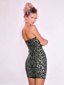MUSERA 豹纹亮片抹胸迷你连衣裙，适合伊比沙岛、音乐节、夏季、动物系美女、锐舞派对、音乐会、假日、乡村之夜、约会之夜、生日派对、秋季派对等场合。 - 黑色 - 查看 3
