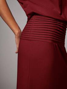 COSMINA Đầm cổ đứng màu trơn thanh lịch dành cho nữ khi đi làm - Màu Đỏ Sâu - Xem 6