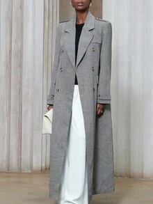 Aveloria Modichic 女式人字纹长款开衫外套，常规版型，秋冬 - 灰色 - 查看 3