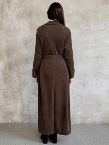 SHEIN Unity 女士休闲长款绒面革羊毛夹克，通勤风格，秋冬 - 棕色 - 查看 2