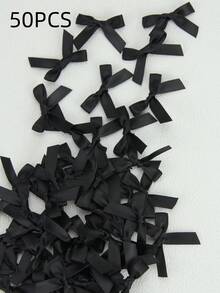 50Pcs/Pack Colorful Ribbon Bows Gift Packaging Decoration Handicraft Card Decoration, Hair Accessories, Jewelry Bows, Wedding Party Decoration, Christmas Decor, Room Decor, Home Decor-Black Christmas For Holiday Gift Giving Valentine's Day - Black - View 3