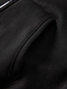 青少年男孩/青少年男孩休闲日常百搭舒适印花图案宽松连帽运动衫 - 黑色 - 查看 3