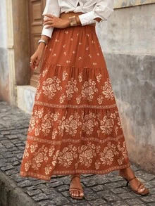 Brillora Chân váy xếp ly họa tiết hoa dành cho nữ, thích hợp cho kỳ nghỉ mùa thu - Rỉ Nâu - Xem 6