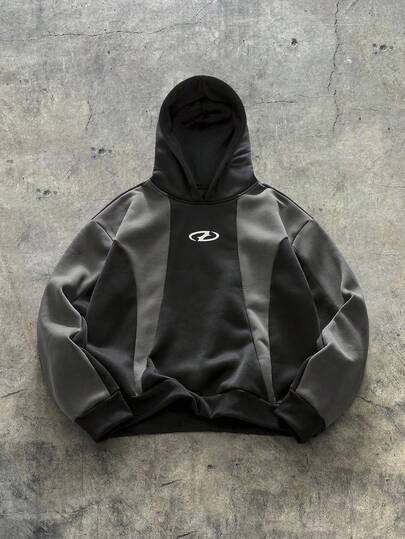 AXEPEAK 男士几何印花撞色长袖休闲连帽运动衫，秋季，秋冬