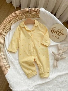 Cozy Pixies 新生儿男女宝宝纯色针织软领长袖连体衣秋冬款 - 黃色 - 查看 1