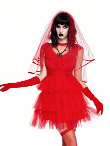 ROMWE Avant 性感红色新娘法塔莱透明多层深色神秘晚礼服 - 紅色 - 查看 3