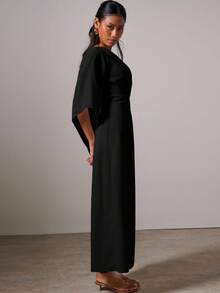 女士优雅金属扣不对称连衣裙 - 黑色 - 查看 5