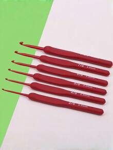 9PCS Red Crochet Hook Set Aluminum Ergonomic Knitting Needles DIY Weaving Tools With Non-Slip Silicone Grip Yarn Craft Supplies For Beginners Professionals