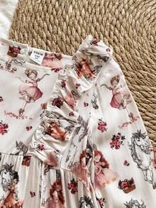 Vintaside Kids Young Girls' Floral Print Ruffle Hem Long Sleeve Dress, Suitable For Casual, School, Park, Outdoor Photography, Vacation Fall Winter - Multicolor - View 6
