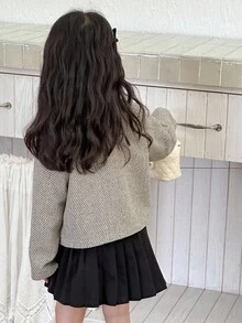 DAZY 女童圆领夹克，年轻女孩秋装 - 灰色 - 查看 2