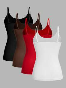 SHEIN EZwear 4入組簡單休閒貼身女背心，適用於夏季 - 彩色 - 查看 2