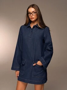 Avantive Vestidos para ocasiones como otoño e invierno, Halloween, Navidad, Año Nuevo, salir, graduación, baile de graduación, elegante, formal, lujoso, elegante, casual de negocios, cumpleaños/oficina, concierto country, club, sexy, western, ropa de trabajo, ropa urbana, vintage, festival, cóctel, rave, baile de graduación, Hawái, aeropuerto, divertido, básico, brunch, estilo de los 2000, ajustado, estilo old money, iglesia, homecoming, elegante, fiesta, modesto, cita nocturna, azul desgastado, manga larga, vestido mini de mezclilla azul - Azul - Ver 1