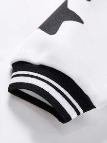 Tween Boys' Casual Everyday Letter & Star Print Baseball Collar Open Front Loose Knit Thick Jacket,In Fall/Winter,Winter Set,Winter Clothing,Fall Outfits,Fall Clothing,All Clothes For Kids,Black Tops ,Fall Tops ,Winter Outwear - Black - View 6