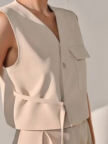 CLARA VERO Women Two Pieces Outfits Vest And Pant Sets - Beige - View 3
