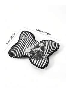 Corpse Bride X SHEIN 1 件蝴蝶形卡通图案装饰抱枕，印花毛绒面料，优质滚边，适合万圣节、礼物、沙发、汽车、卧室等装饰。 - 灰色 - 查看 3