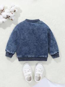 SHEIN Playful Pals 男宝宝针织牛仔棒球夹克，复古街头休闲学院风推荐