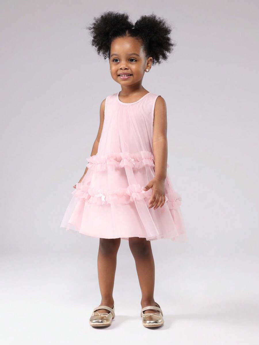 SUMWON Girls Tulle Party Dress Ruffled Tier Special Occasion Princess Birthday Wedding Flower Girl Mini Length Holiday Celebration Pageant Fancy Ballerina Dress