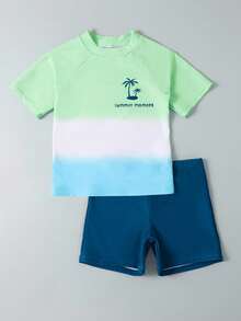 Traje De Baño De Playa De Mangas Raglán Para Niño Adolescente Con Bloque De Color - Multicolor - Ver 6
