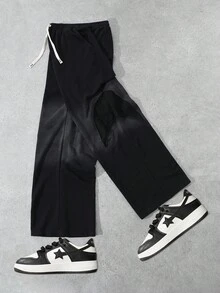 ROMWE MEN Prep 男士街头风格斑马纹拼布直筒运动裤 - 黑色 - 查看 6