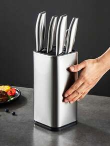 SHEIN Stainless Steel Square Knife Storage Block, Kitchen Utensil Holder, Knife Rack Caddy