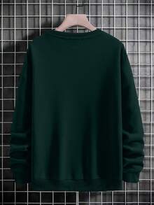 EURMUSE Cotton Men 1pc Christmas Print Drop Shoulder Sweatshirt - Dark Green - View 2