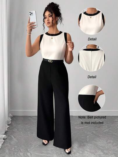 Elenzga 夏季通勤优雅大码无袖连体裤