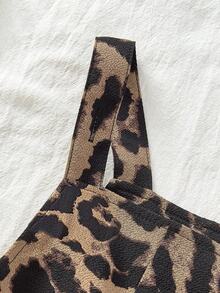 Mono casual de ajuste holgado con estampado de leopardo y tirantes para niña - Marrón - Ver 5