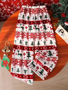 少女印花羊毛裤，舒适宽松直筒裤，圣诞图案印花，秋冬 - 白色 - 查看 3