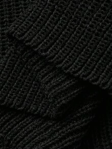 Livesso Women's Loose V-Neck Long Sleeve Casual Elegant Patchwork Lace Knit Sweater, Autumn/Winter - Black - View 8