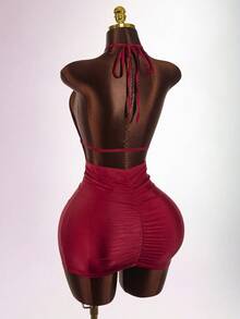 Amplova Y2K Amplova Women's Sexy Minimalist Solid Color Backless Ruched Bodycon Halter Neck Dress, Summer Slay Diva Dress Red Club Outfit Bodycon Dress Night Club Dress,Dresses For Women Party