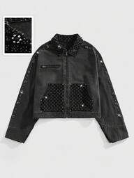 ROMWE MEN Street Life Men's Loose Fit Denim Jacket With Pearl Decor