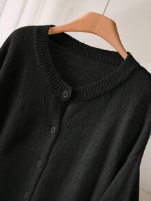 CosyJoli 大码休闲黄色宽松基本款开衫黑色开衫女式灯笼袖开衫大码黑色开衫女式黑色针织开衫黑色纽扣开衫秋冬女装 - 黑色 - 查看 5