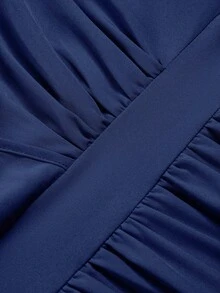 SOLERSUN 大码新款春夏时尚纯色交叉深V领长款休闲宽松A字连衣裙，四季简约服饰，休闲宽松长裙，日常通勤旅行海边度假休闲连衣裙 - 藏蓝色 - 查看 7