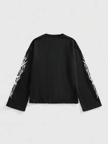 ROMWE MEN Goth Sudadera de cuello redondo de manga larga con estampado gótico para hombre, otoño - Negro - Ver 2