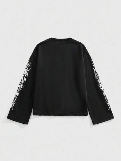 Street Life Men's Gothic Print Long Sleeve Casual Crew Neck Pullover Sweatshirt, Autumn Halloween