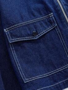 ROMWE MEN Prep 男士短款牛仔夹克，复古街头风格 - 黑色 - 查看 4