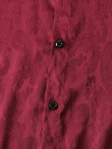 Manfinity AFTRDRK Men Long Sleeve Front Button Fashionable Versatile Casual Jacquard Retro Shirt, Red Paisley Burgundy Dress Shirt, Fall - Burgundy - View 4