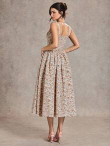 SHEIN BAE 优雅女士花卉印花无袖连衣裙，适合约会、度假、茶会、夜店和聚会 - 紅色 - 查看 2