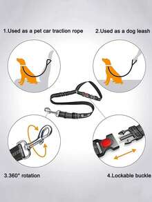 1pc Pet Car Seat Belt Retractable Leash, Heavy Duty Dog Harness Seatbelt - Ideal Pet Family Essential - Black - View 10