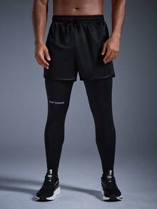 Pantalones cortos deportivos para hombre DRIFTMERE, malla transpirable, mallas de compresión de alto soporte, absorción de sudor con bolsillo para teléfono, adecuados para correr al aire libre, gimnasio - Negro - Ver 4