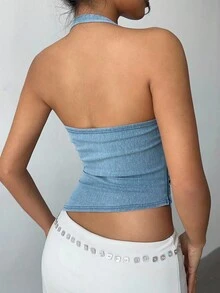 Aloruh Women's Denim Casual Stretchy Vest Halter Top, Valentine's Day Vest, Crop Women Tops, Brunch Women Spring Women Tops, Vintage